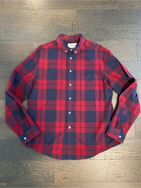 Goodfellow & Co Red and Navy Plaid Button-Down Shirt